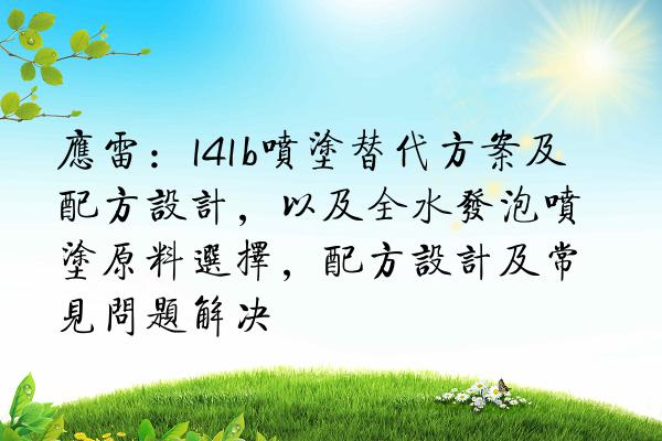 应雷：141b喷涂替代方案及配方设计，以及全水发泡喷涂原料选择，配方设计及常见问题解决