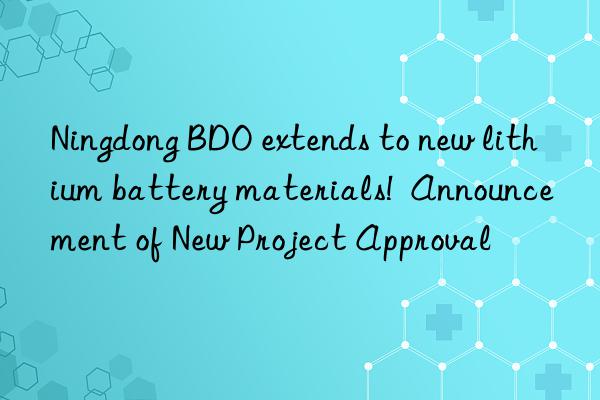 Ningdong BDO extends to new lithium battery materials!  Announcement of New Project Approval