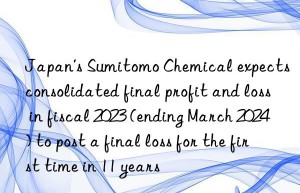 Japan’s Sumitomo Chemical expects consolidated final profit and loss in fiscal 2023 (ending March 2024) to post a final loss for the first time in 11 years