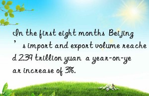 In the first eight months  Beijing’s import and export volume reached 2.39 trillion yuan  a year-on-year increase of 3%.