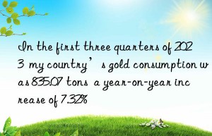 In the first three quarters of 2023  my country’s gold consumption was 835.07 tons  a year-on-year increase of 7.32%