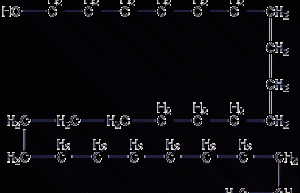 Structural formula of hexacarbonyl alcohol